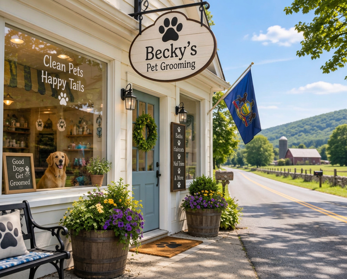 The sunny storefront of Beckys Pet Grooming